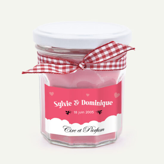 Bougie St-Valentin - Cire et Parfum - Etiquette personnalisable avec vos prénoms et date
